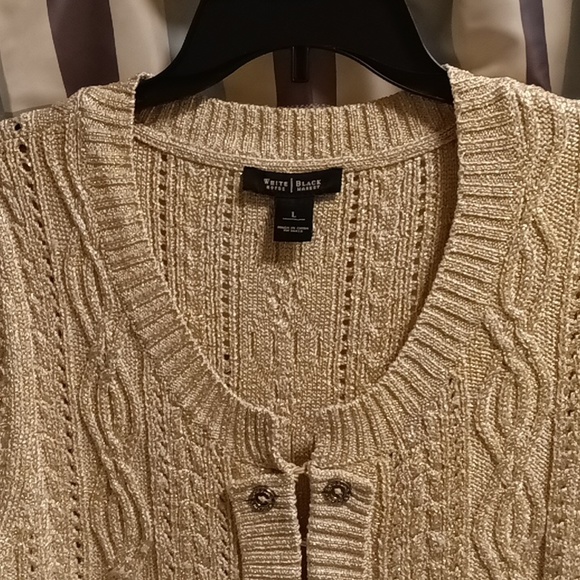 FINAL PRICE WHITE HOUSE BLACK MARKET tan/taupe braided sweater w shimmers Lrg - Picture 2 of 13